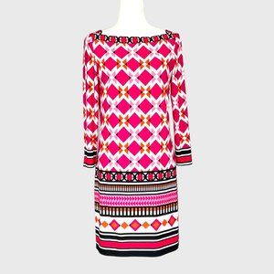Eliza J Pink Geometric Print Jersey Knit Shift Dress size 4